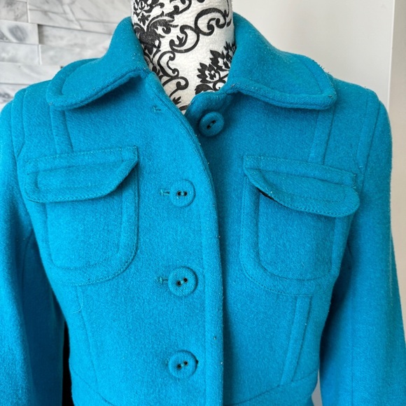 Gap Long Button Up Coat Peacock Turquoise Blue S - Picture 4 of 7